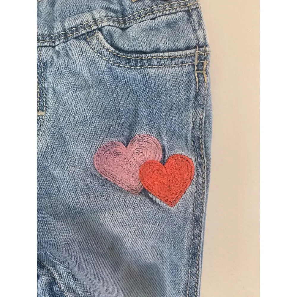 OSHKOSH B’GOSH Girl’s Heart Embroidered Jean Bib Overalls / Size: 6 Months